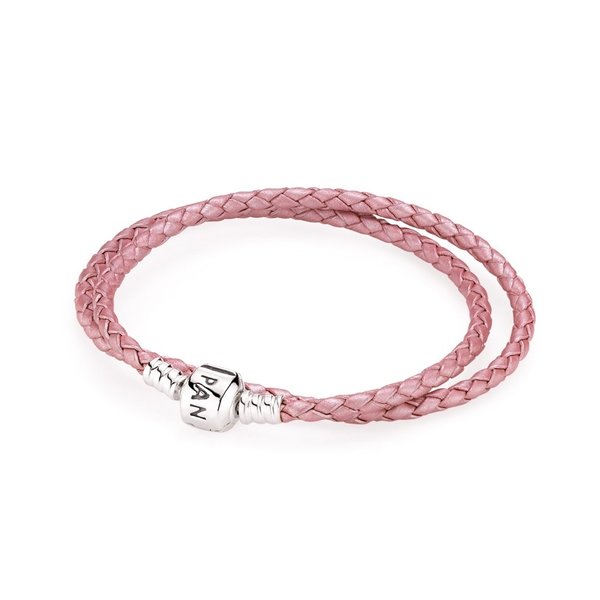 Pandora Lederarmband, geflochten, rosa mit Sterling Silber 590705CMP